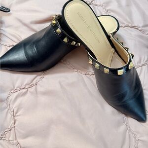 Adrienne Vittadini Black Mules with Gold Studs